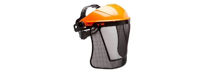 Conjunto de protetor facial malha e suporte.