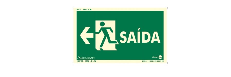 PLACA PVC FOTOLUMINESCENTE SAÍDA DE EMERGÊNCIA ESQUERDA